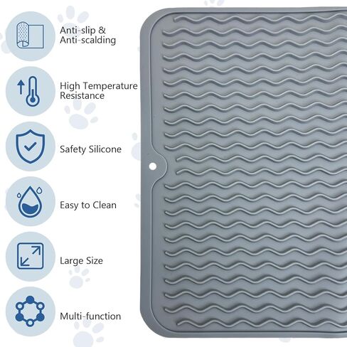 قطعتان من سجادة طعام الكلاب من Fhiny، من السيليكون مقاس 11.8 × 15.7 بوصة، مفرش طعام للقطط غير قابل للانزلاق، مقاوم للماء، سهل التنظيف، مناسب لأطباق الأطباق الصغيرة والمتوسطة الحجم للحيوانات الصغيرة، يحمي الأرضية باللون الرمادي in Kuwait