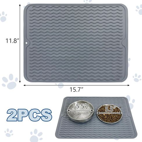قطعتان من سجادة طعام الكلاب من Fhiny، من السيليكون مقاس 11.8 × 15.7 بوصة، مفرش طعام للقطط غير قابل للانزلاق، مقاوم للماء، سهل التنظيف، مناسب لأطباق الأطباق الصغيرة والمتوسطة الحجم للحيوانات الصغيرة، يحمي الأرضية باللون الرمادي in Kuwait