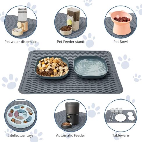 قطعتان من سجادة طعام الكلاب من Fhiny، من السيليكون مقاس 11.8 × 15.7 بوصة، مفرش طعام للقطط غير قابل للانزلاق، مقاوم للماء، سهل التنظيف، مناسب لأطباق الأطباق الصغيرة والمتوسطة الحجم للحيوانات الصغيرة، يحمي الأرضية باللون الرمادي in Kuwait