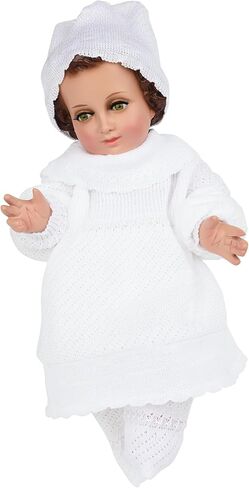 A&C Quinceañeras and More Ropon Tejido para nino dios Blanco Baby Jesus فستان محبوك يدويًا للطفل يسوع Ropon Tejido Nino Dios con Capa (6 سم) in Kuwait