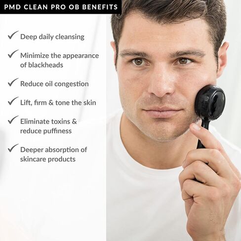 PMD Beauty Clean Pro OB - Smart Facial Cleansing Device with Silicone Brush & Obsidian Gemstone ActiveWarmth Anti-Aging Massager - Waterproof - SonicGlow Vibration - Clear Pores & Blackheads in Saudi Arabia