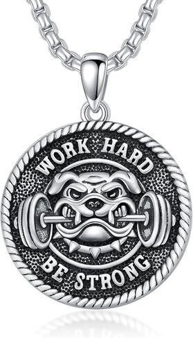 SIMONLY قلادة الدمبل من الفضة الاسترليني قلادة الحديد قلادة الصالة الرياضية مجوهرات اللياقة البدنية هدايا للرجال الأب in Kuwait