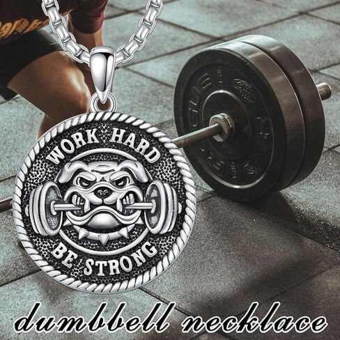 SIMONLY قلادة الدمبل من الفضة الاسترليني قلادة الحديد قلادة الصالة الرياضية مجوهرات اللياقة البدنية هدايا للرجال الأب in Kuwait