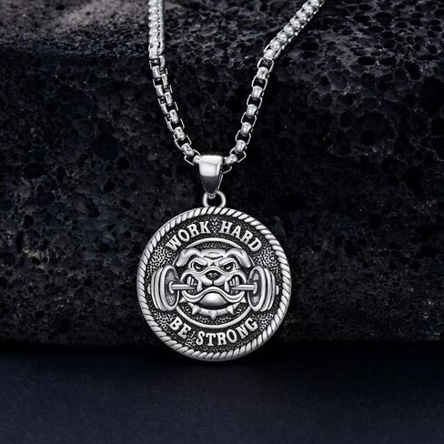 SIMONLY قلادة الدمبل من الفضة الاسترليني قلادة الحديد قلادة الصالة الرياضية مجوهرات اللياقة البدنية هدايا للرجال الأب in Kuwait