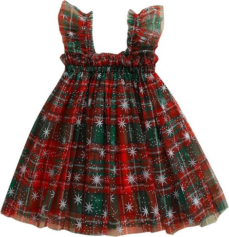 Toddler Girl Christmas Dress Square Neck Sleeveless Layered Tulle Dress Princess Dress Christmas Outfit in Kuwait
