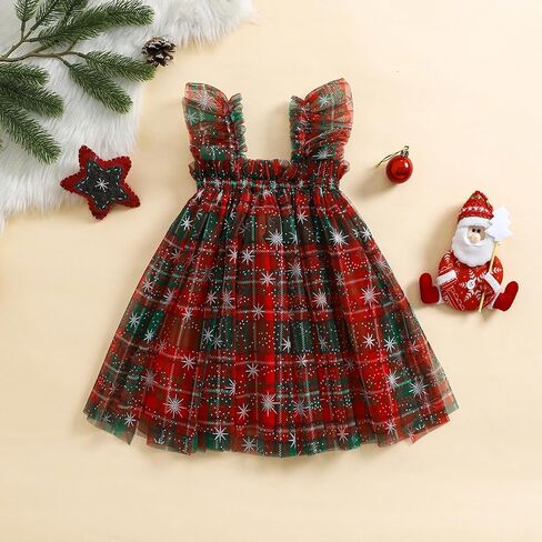 Toddler Girl Christmas Dress Square Neck Sleeveless Layered Tulle Dress Princess Dress Christmas Outfit in Kuwait