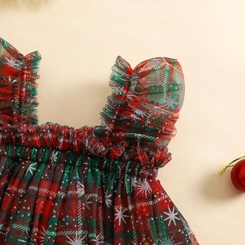 Toddler Girl Christmas Dress Square Neck Sleeveless Layered Tulle Dress Princess Dress Christmas Outfit in Kuwait