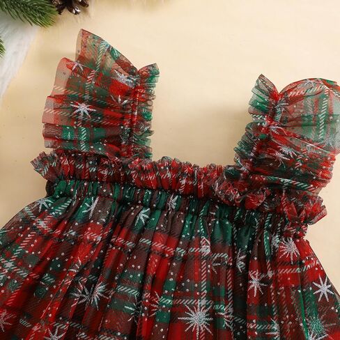 Toddler Girl Christmas Dress Square Neck Sleeveless Layered Tulle Dress Princess Dress Christmas Outfit in Kuwait