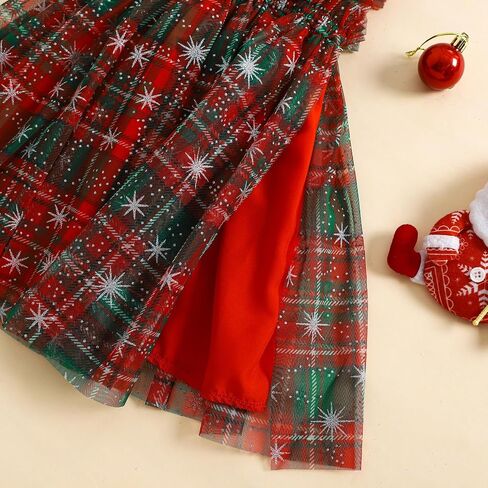 Toddler Girl Christmas Dress Square Neck Sleeveless Layered Tulle Dress Princess Dress Christmas Outfit in Kuwait