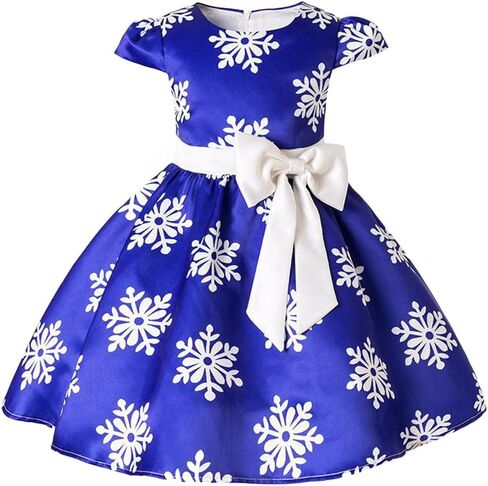 Toddler Baby Girls Christmas Snowflake Dress Bowknot Belt Xmas Party Holiday Dresses in Saudi Arabia