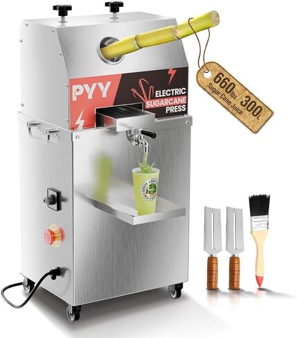PYY Electric Sugar Cane Juicer - 800W 110V Sugar cane Juicer Machine with 660lbs/hr 28 RPM High Output, 3-Rollers Stainless Steel Sugarcane Juice Extractor Squeezer on Wheels for Home Commercial in Saudi Arabia