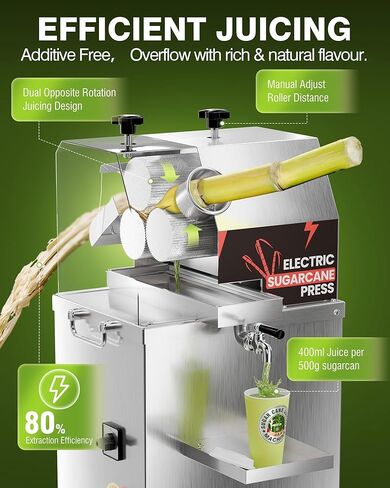 PYY Electric Sugar Cane Juicer - 800W 110V Sugar cane Juicer Machine with 660lbs/hr 28 RPM High Output, 3-Rollers Stainless Steel Sugarcane Juice Extractor Squeezer on Wheels for Home Commercial in Saudi Arabia