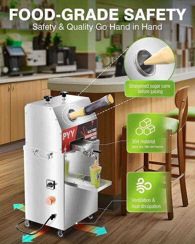 PYY Electric Sugar Cane Juicer - 800W 110V Sugar cane Juicer Machine with 660lbs/hr 28 RPM High Output, 3-Rollers Stainless Steel Sugarcane Juice Extractor Squeezer on Wheels for Home Commercial in Saudi Arabia