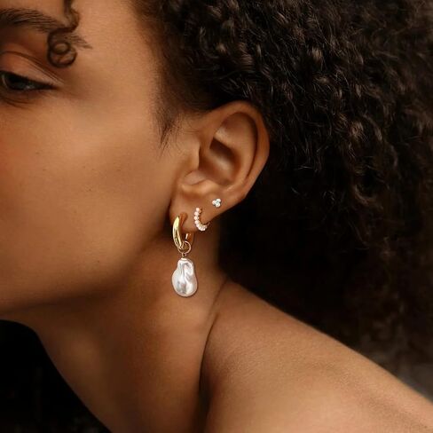 3Pairs Pearl Earring Stacks Dainty 14K Gold Plated Earring Sets for Multiple Piercing Huggie Hoop Earrings for Women Trendy Cartilage Stud Earrings for Teen Girls Jewelry in Saudi Arabia
