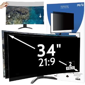 2-PACK 34 Inch 21:9 Computer Privacy Screen for Curved Monitor, 34inch Removable Anti Blue Light Glare Eye Protection Shield, Black Blackout Anti Spy Desktop Security Private Filter