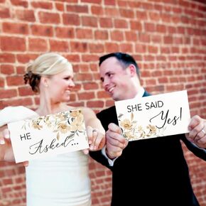 He Asked And She Said YES - Painted Wooden Wedding or Engagement Photo Props (W-023) - Back40Life (Botanical 4)
