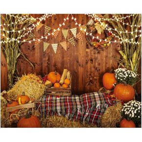 7X5FT Thanksgiving Backdrop Rustic Wood Floor Barn Harvest Backdrops Fall Pumpkin Maple Leaf Sunflower Baby Portrait Party Decoration Photo Studio Booth Props Photography Background DH-209 in Kuwait