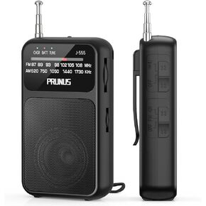 PRUNUS J-555 Pocket Radio AM FM USB-C Charging& Battery Operated, Excellent Reception& Clear Speaker and Headphone Jack, Back Clip, Flashlight, Transistor Radio, Portable Radio AM FM, Mini Radio