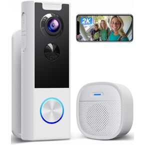 XTU Doorbell Camera Wireless No Subscription, 2K Video Doorbell with Chime, 2-way Audio, Instant Alert, Human Detection, Night Vision, 2.4G Wi-Fi, Works with Alexa and Google Assistant, Indoor Outdoor