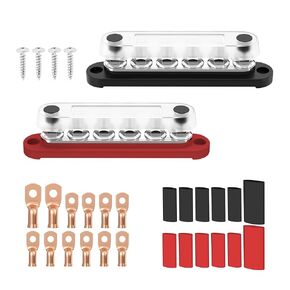 12V Bus Bar 250A Power Distribution Block, 12 Volt Busbars 6 x 5/16" (M8) Terminal Studs Positive & Negative for Car, Marine, Solar Systems