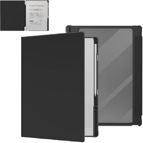 E NET-CASE Case for 2024 Released 11.8" Remarkable Paper Pro Tablet - Lightweight & Transparent Back Shell Protective Book Folio Cover with Built-in Pen Holder (Black)