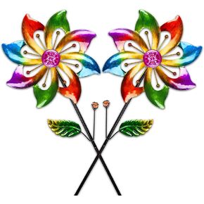 2PCS Garden Wind Spinners Metal Outdoor Wind Spinner Waterproof Wind Sculptures & Spinners Kinetic Wind Spinner for Yard Lawn Decor Wucai