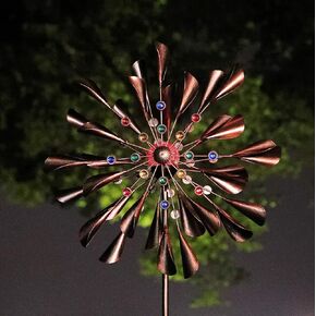Large 79In Copper Kinetic Wind Spinner Multi-Color Seasonal LED Lighting Solar Powered Glass Ball Metal Wind Catchers Spinner for Patio Lawn & Garden Decorations