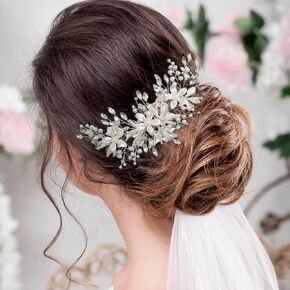 Flower Bride Wedding Hair Piece Pearl Bridal Hair Comb Rhinestone Leaf Hair Accessories for Women and Girls