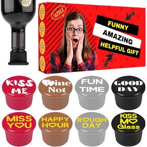 SURDOCA Funny Gifts for Women - 8 PCs Wine Stoppers for Wine Bottles, Christmas Xmas Stocking Fillers Secrect Santa White Elephant Gifts for Mom Grandma Sister Girlfriend Bestfriend Coworker Wife Aunt