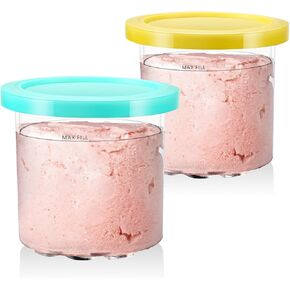Compatible with Ninja NC301 NC300 NC299AMZ Series Ninja Creami Deluxe Pints Containers,BPA-Free & Dishwasher Safe,16 oz Ice Cream Pints and Lids 4 Pack-Pink/Green/Blue/Yellow