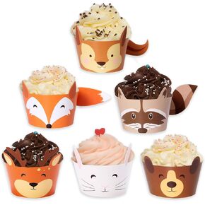 Pop Fizz Designs Woodland Baby Shower Cupcake Wrappers | Set of 24 Woodland Creatures for Baby Showers |