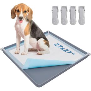 LOOBANI Dog Pee Pad Holder - Silicone Puppy Pad Holder - High Edge Dog Potty Tray with 4 Holder Clamps for Puppy Potty Training, Fits Up to 24" x 24" Training Pads, Black