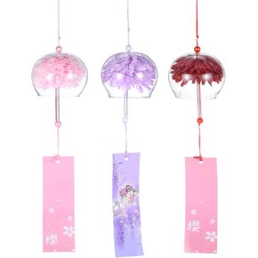 3-Pack Japanese Wind Chimes, Glass Wind Bells Handmade Pendant, Glass Hanging Wind Chimes for Outdoor/Garden/Patio/Home/Yard Decoration [3 Colors]