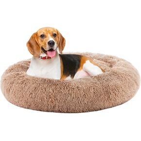 DUMOS Calming Donut Cat & Dog Bed for Small Medium Dogs, Machine Washable Cuddle Warming Cozy Fluffy Faux Fur Plush Round Dog Bed, Anti-Anxiety Waterproof Anti-Slip Pet Bed, 20/24/30/36 inches