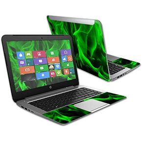 غلاف MightySkins متوافق مع HP Stream 14 بوصة (2015) غطاء الكمبيوتر المحمول غلاف لاصق جلود لهب أخضر
