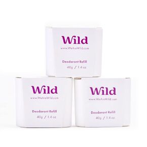 Wild - Natural Refillable Deodorant Variety Pack - Aluminum Free - Scents Include Fresh Cotton & Sea Salt, Cherry Blossom and Coconut & Vanilla - Long Lasting Protection