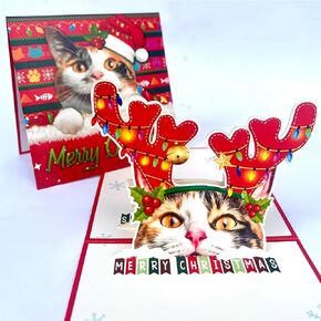 DongNaiWin Black Cat Christmas for Cat Lovers - 3D Cute and Funny Black Cat Pop Up Christmas Card with Envelope - Meowy Christmas Greeting Card for Cat Lovers