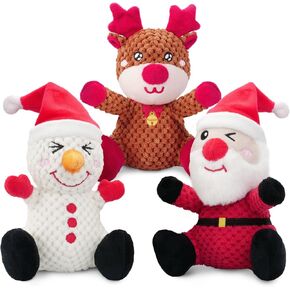 Epesiri Christmas Plush Dog Squeaky Toys for Large Breed, 3 Pack Durable Dog Toys for Medium Dogs, Cute Christmas Puppy Toys with Cotton, Tough Dog Chew Toys, Dog Toys Gift