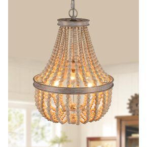 Q&S Boho Wood Beaded Chandelier,Farmhouse Coastal Large Bohemia 5 Lights for Dining Room Kitchen Living Room Entryway Foyer Hotel W19.9 UL Listed