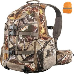 35L Hunting Backpack with Waterproof Rain Cover, Large Capacity Day Pack with Holder, Men/Women Deer Hunting Gear Hunting Accessories (Camo Pine-Cones)
