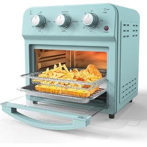 Air Fryer Toaster Oven Combo, Retro Convection Oven Countertop,12L Small Toaster Oven, 4-slices or 6" Pizza,Bake,Toast,Broil, Air Fry, 1500W Rapid Heating Mini Toaster Oven, Non-Stick, Blue