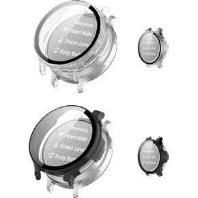 2Pack Case for Garmin Lily 2 Active, Case with Screen Protector,Built-in 9H Tempered Glass Film, Hard PC, NOUKAJU Protective Cover for Lily 2 Active (Black+Clear)