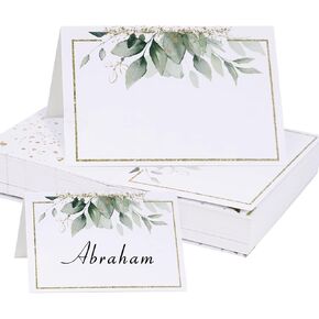 50pcs Place Cards for Table Setting Wedding Greenery Table Place Cards Eucalyptus Leaf Place Setting Name Cards for Bridal Shower Baby Shower Birthday Party (Green)