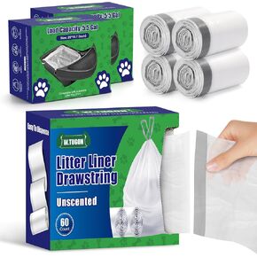 120 Pack Litter Box Robot 3 and 4 Waste Bags, 2.5 Mils Extra Thick Litter Box Liner, Box Drawstrings Closure Waste Bags for Self-Cleaning Litter Box