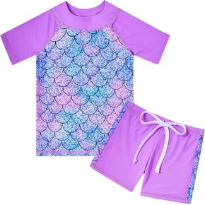 Cutemile 4-10 Years Girls 2 Piece Swimsuit UPF 50+ Rash Guard Siwmwear with Short