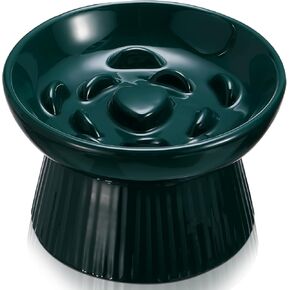 Tioncy Ceramic Slow Feeder Raised Cat Bowl Elevated Cat Bowls Anti Vomit Dry Wet Food and Water Bowl Easy to Clean Pet Bowls High Edge for Cats Small Dogs, Kitten Home, Dishwasher Safe(Sage Green)