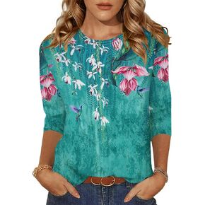 Zeagoo Women's Casual 3/4 Sleeve T-Shirts Round Neck Cute Tunic Tops Basic Tees Blouses Loose Fit Business Work Tee Top