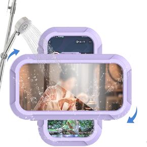 360° Rotatable Retractable Adjustable Shower Phone Case Holder,Anti-fog HD & sensitive screen ,Wall Mounted Phone Holder for Bathroom Mirror Bathtub Kitchen,Shower Accessories for 4-7" Phones,Purple
