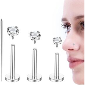 3Pcs 16G Titanium Internally Threaded Nose Stud 6mm 8mm 10mm Handmade G23 Internal Thread Flat Back Cartilage Earrings Tragus/Conch/Helix/Medusa/Lip/Labret Piercing Jewelry Gold 16G in Saudi Arabia