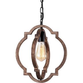 1-Light Farmhouse Wood Chandelier,Rustic Retro Pendant Light.Adjustable Height Handmade Rustic Light Fixture for Foyer, Dining&Living Room, Kitchen Island, Entryway, Breakfast Area(Colour: Black)